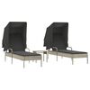 vidaXL Lettini Prendisole 2 pz con Baldacchino e Tavolino Polyrattan