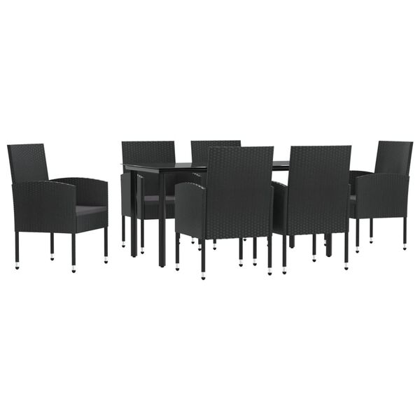vidaXL Set da Pranzo da Giardino 7 pz Nero in Polyrattan e Acciaio