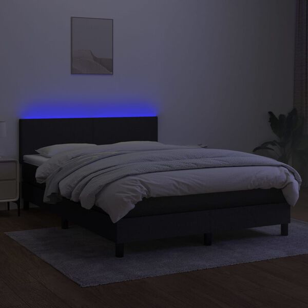 vidaXL Letto a Molle con Materasso e LED Nero 140x190 cm in Tessuto