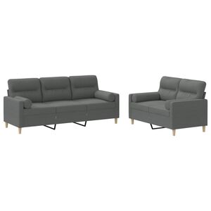 vidaXL Set di Divani 2 pz con Cuscini Grigio Scuro in Tessuto
