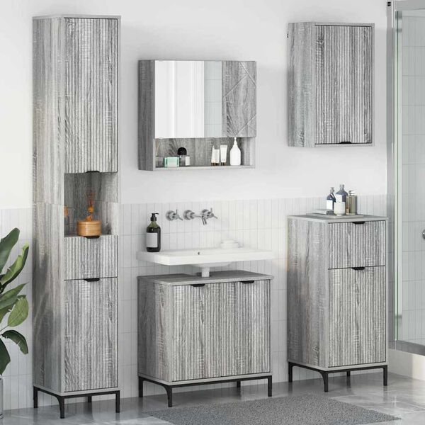 vidaXL Set di mobili per il bagno con cassetto con porta Grigio Sonoma