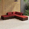 vidaXL Set Divani da Giardino 5 pz con Cuscini in Polyrattan Marrone