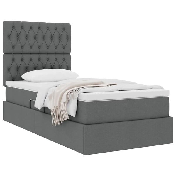 vidaXL Letto con contenitore e materasso Grigio scuro 90 x 190 cm