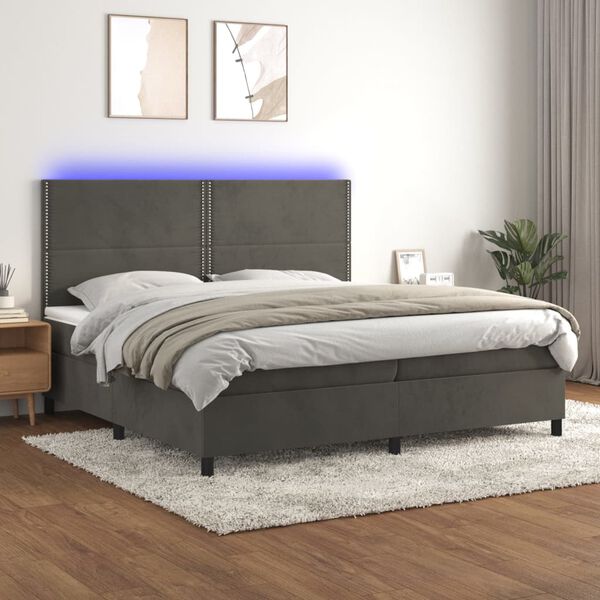 vidaXL Letto a Molle con Materasso e LED Grigio Scuro 200x200 cm