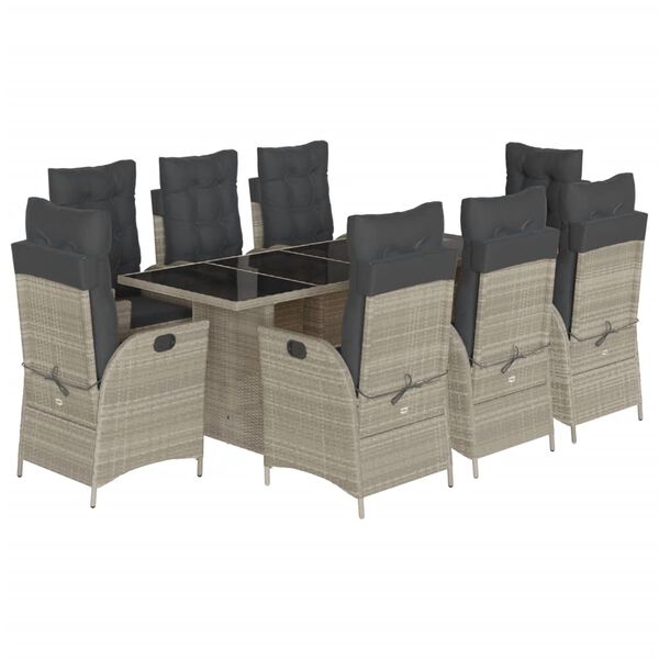 vidaXL Set Pranzo da Giardino 9pz con Cuscini Grigio Chiaro Polyrattan