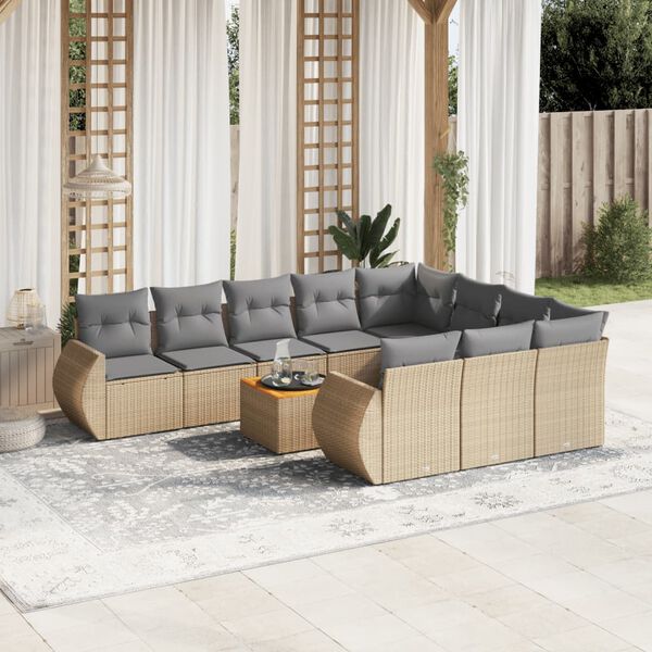 vidaXL Set Divani da Giardino 11 pz con Cuscini Beige in Polyrattan