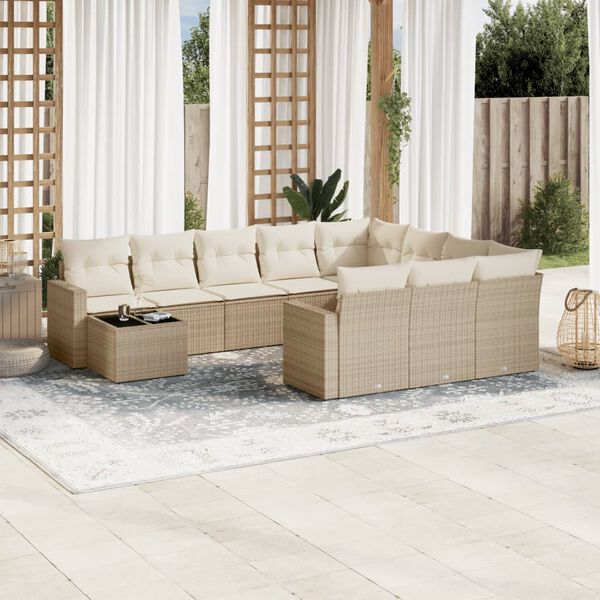 vidaXL Set Divani da Giardino 11 pz con Cuscini Beige in Polyrattan