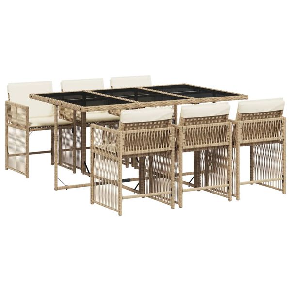 vidaXL Set da Pranzo da Giardino 7 pz con Cuscini Beige in Polyrattan