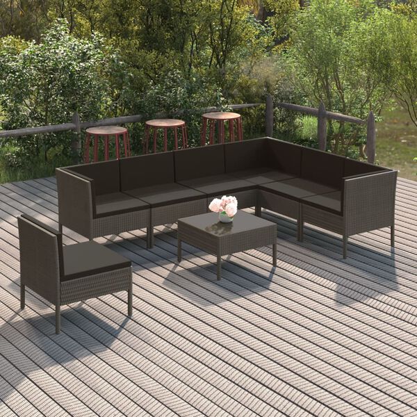 vidaXL Set Divani da Giardino 8 pz con Cuscini in Polyrattan Grigio