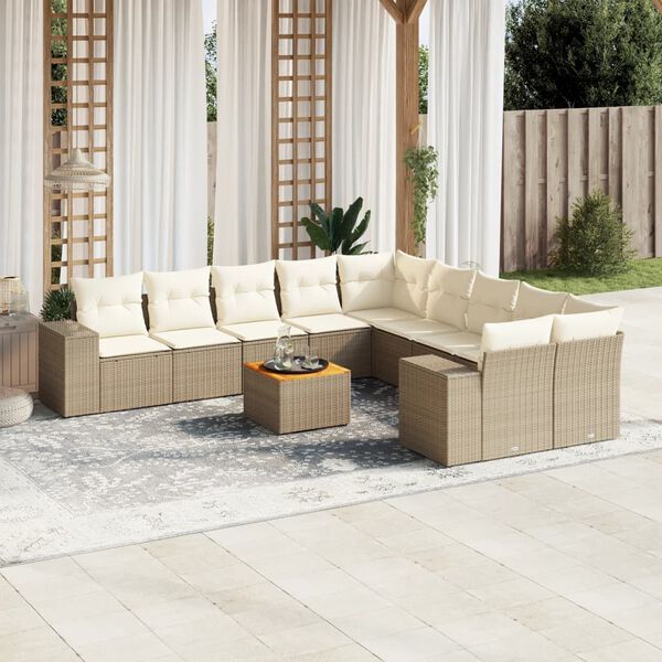 vidaXL Set Divani da Giardino 11 pz con Cuscini Beige in Polyrattan