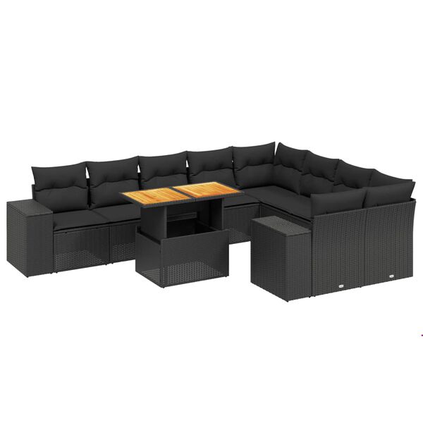 vidaXL Set Divani da Giardino 10pz con Cuscini in Polyrattan Nero