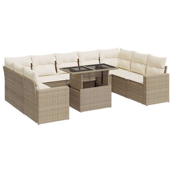 vidaXL Set Divano da Giardino 10 pz con Cuscini Beige in Polyrattan