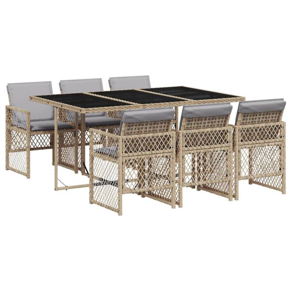 vidaXL Set da Pranzo da Giardino 7 pz con Cuscini Beige in Polyrattan