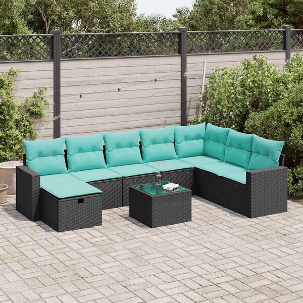vidaXL Set Divani da Giardino con Cuscini 8 pz Nero in Polyrattan