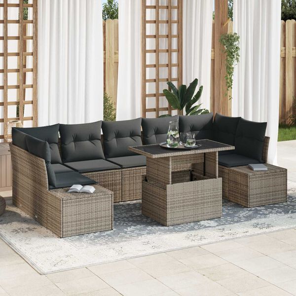 vidaXL Set Divano da Giardino con cuscino 8 pcs Grigio