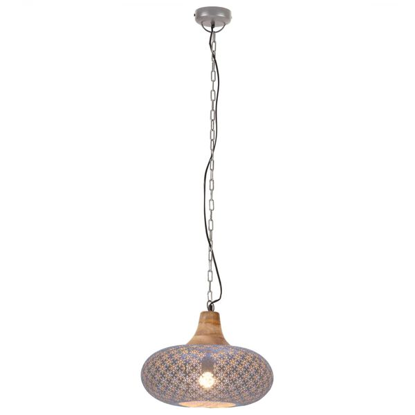 vidaXL Lampadario Industriale Grigio Ferro e Legno Massello 40 cm E27