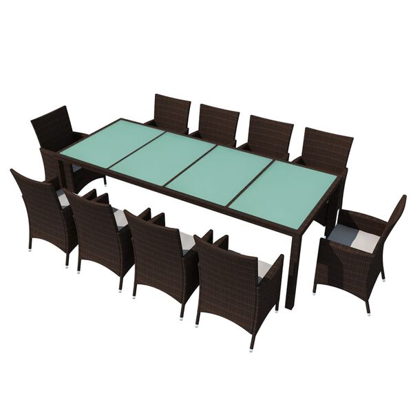vidaXL Set da Pranzo da Giardino 11 pz e Cuscini in Polyrattan Marrone