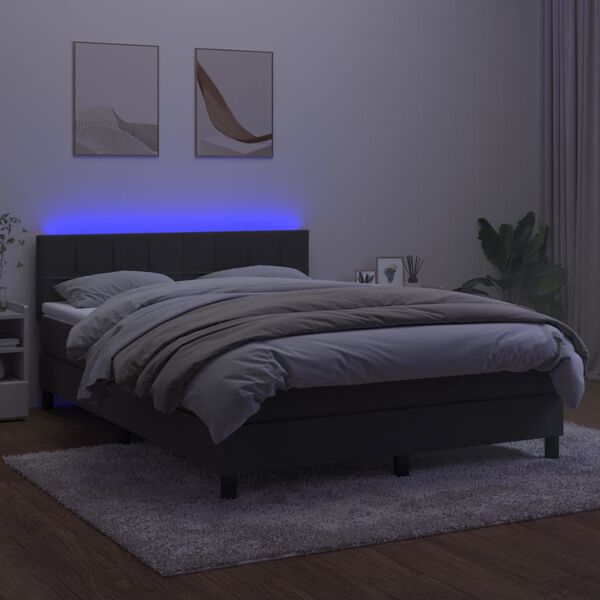 vidaXL Letto a Molle con Materasso e LED Grigio Scuro 140x190 cm