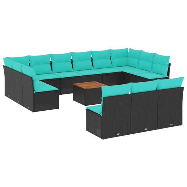 vidaXL Set Divani da Giardino 14pz con Cuscini in Polyrattan Nero