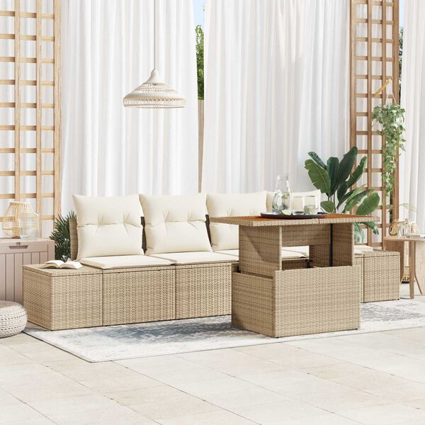 vidaXL Set Divano da Giardino 5 pcs Beige Poly Rattan