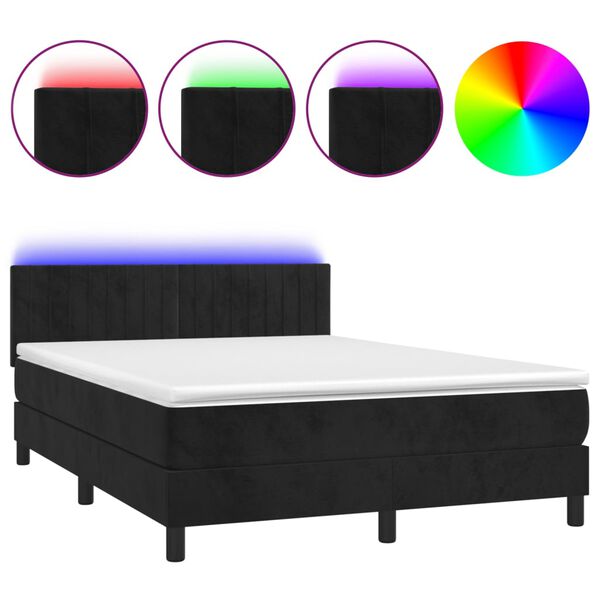 vidaXL Letto a Molle con Materasso e LED Nero 140x200 cm in Velluto