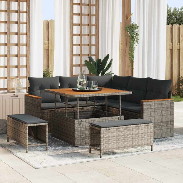 vidaXL Set Divano da Giardino 8 pcs Grigio polyrattan