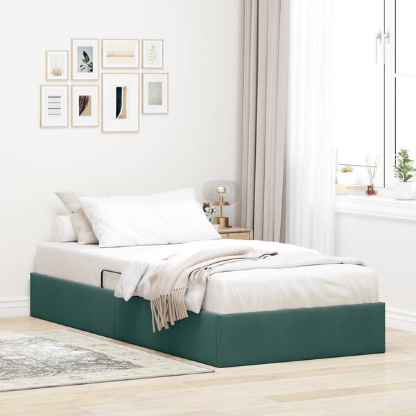 vidaXL Letto con Contenitore Verde Scuro 90 x 200 cm Velluto
