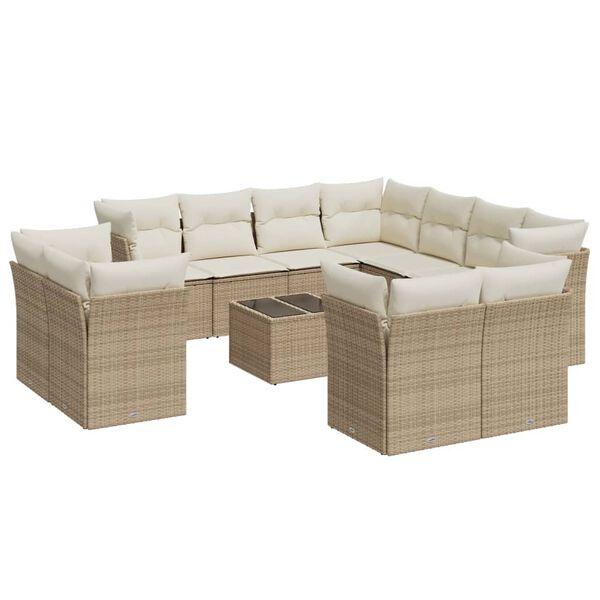 vidaXL Set Divani da Giardino 12 pz con Cuscini Beige in Polyrattan