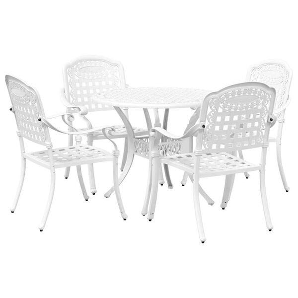 vidaXL Set da Pranzo per Giardino 5 pcs Bianco Alluminio