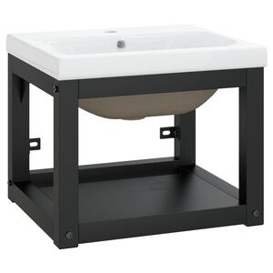 vidaXL Telaio per Lavabo da Bagno con Lavabo Integrato Nero in Ferro