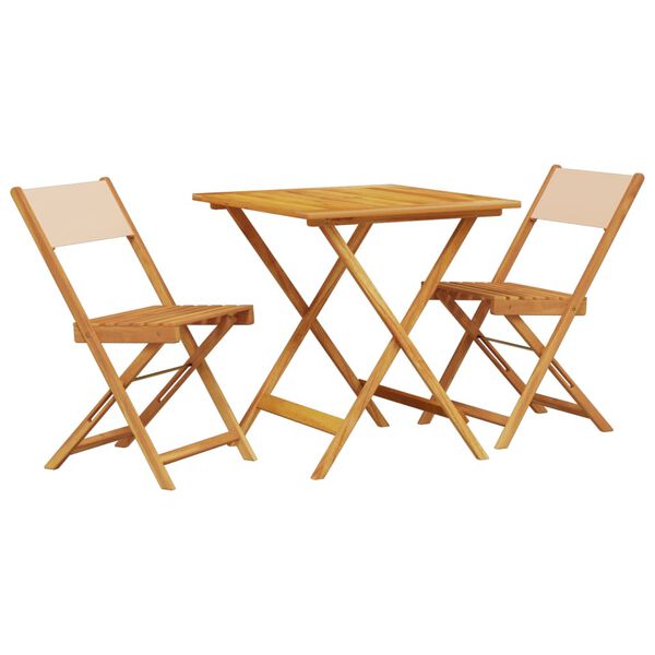 vidaXL Set da Bistrot 3pz Beige in Tessuto e Legno Massello