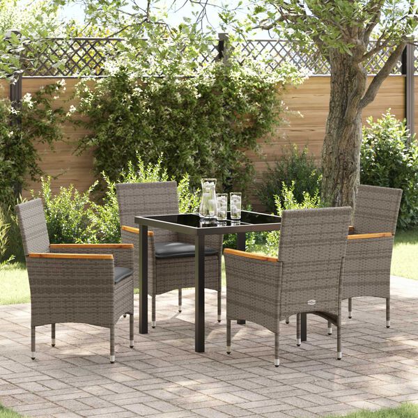 vidaXL Set da Pranzo per Giardino con cuscino 5 pcs Grigio polyrattan