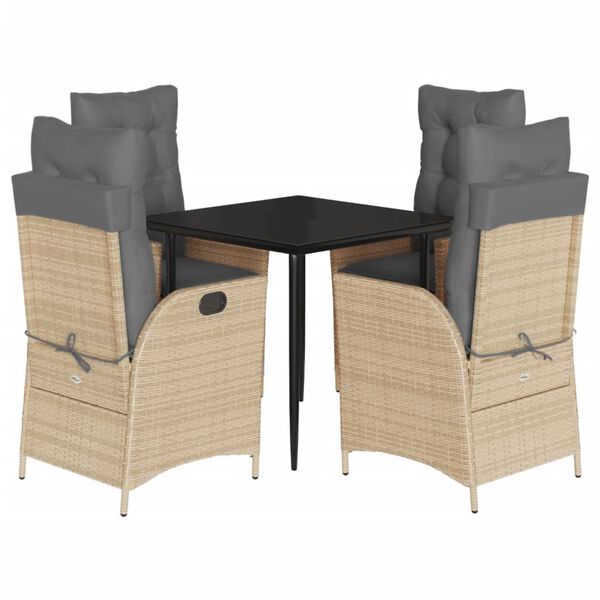 vidaXL Set da Pranzo da Giardino 5 pz con Cuscini Beige in Polyrattan
