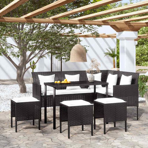 vidaXL Set Divano a L con Cuscini 5 pz Nero in Polyrattan