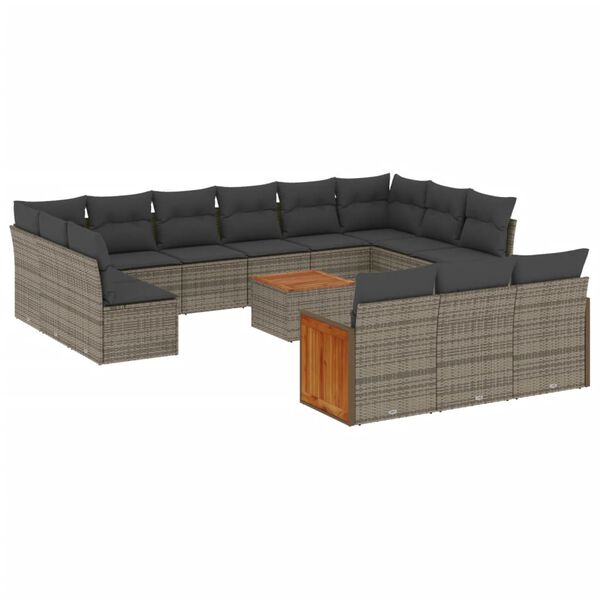 vidaXL Set Divani da Giardino 14pz con Cuscini in Polyrattan Grigio