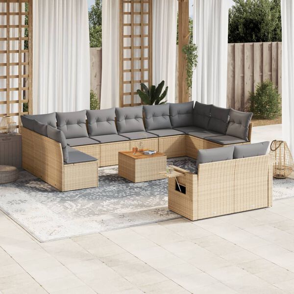 vidaXL Set Divano da Giardino 13 pz con Cuscini Beige in Polyrattan