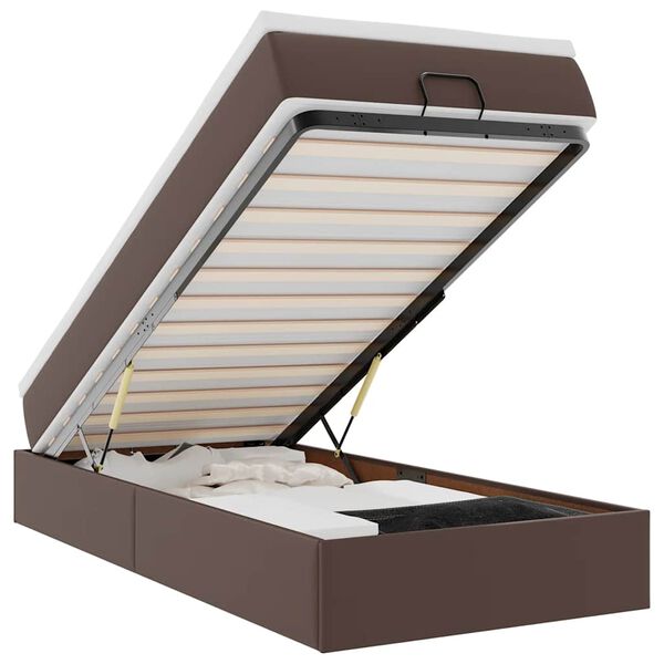 vidaXL Struttura Letto Pouf con Materasso Marrone 90x200 cm Similpelle