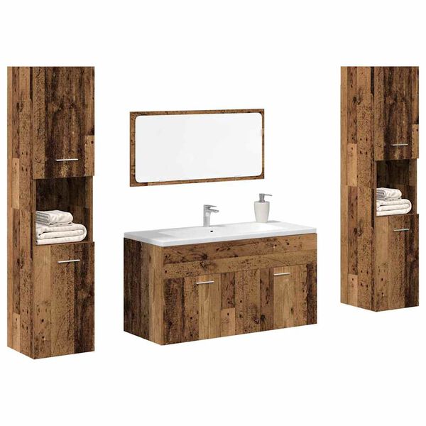 vidaXL Set Mobili da Bagno 4 pz Legno Antico in Legno Multistrato