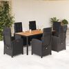 vidaXL Set da Pranzo da Giardino 7 pz Nero con Cuscini in Polyrattan