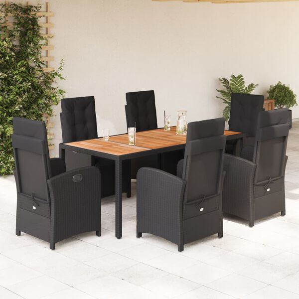 vidaXL Set da Pranzo da Giardino 7 pz Nero con Cuscini in Polyrattan