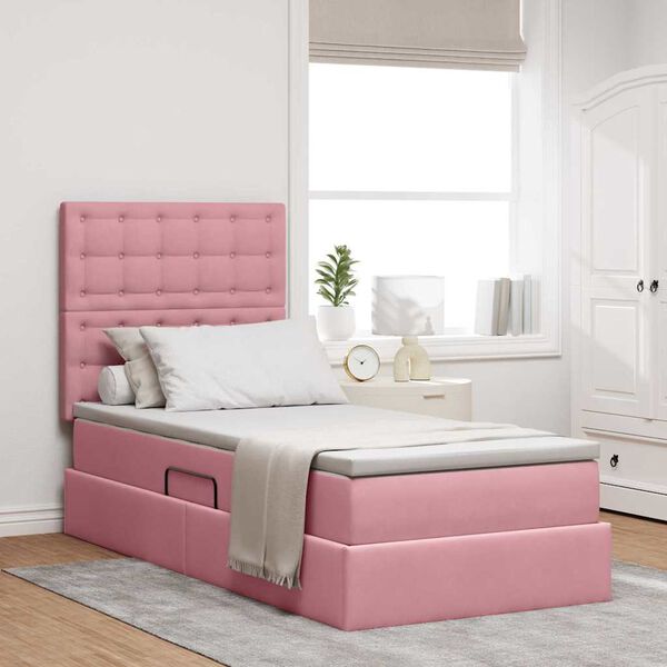 vidaXL Letto con contenitore e materasso Rosa 90 x 190 cm Velluto