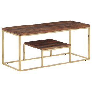 vidaXL Tavolino Dorato in Acciaio Inox e Traverse in Legno Massello