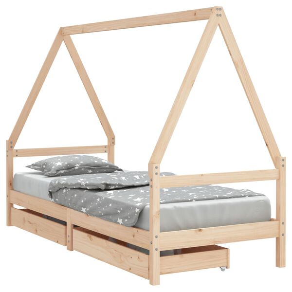 vidaXL Giroletto Bambini con Cassetti 90x200 cm Legno Massello di Pino