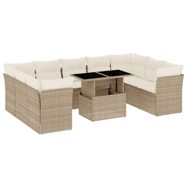 vidaXL Set Divano da Giardino 10 pz con Cuscini Beige in Polyrattan