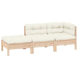 vidaXL Set Divani da Giardino 3 pz con Cuscini Crema Massello di Pino