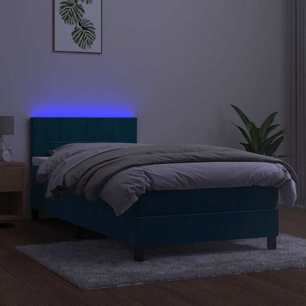 vidaXL Letto a Molle con Materasso e LED Blu Scuro 90x200cm in Velluto