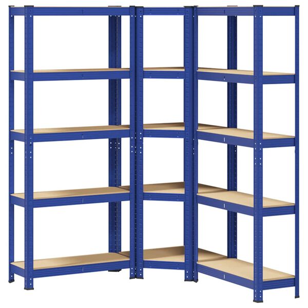 vidaXL Scaffali a 5 Ripiani 3 pz Blu in Acciaio e Legno Multistrato