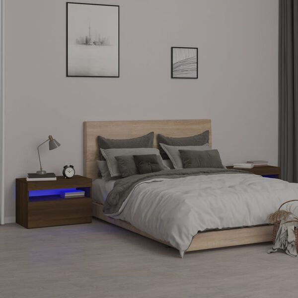 vidaXL Comodini 2 pz con Luci LED Rovere Marrone 60x35x40 cm