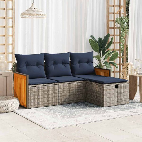 vidaXL Set Divani da Giardino 4 pz con Cuscini in Polyrattan Grigio