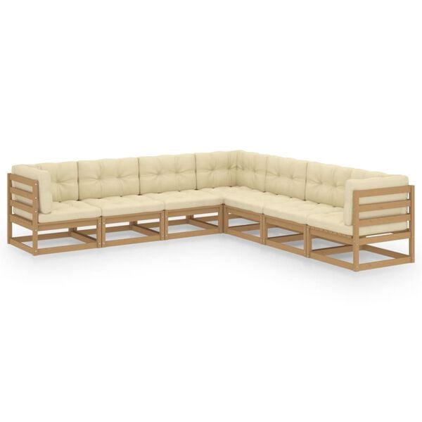 vidaXL Set Salotto Giardino e Cuscini 7 pz Legno Massello Pino Ambra